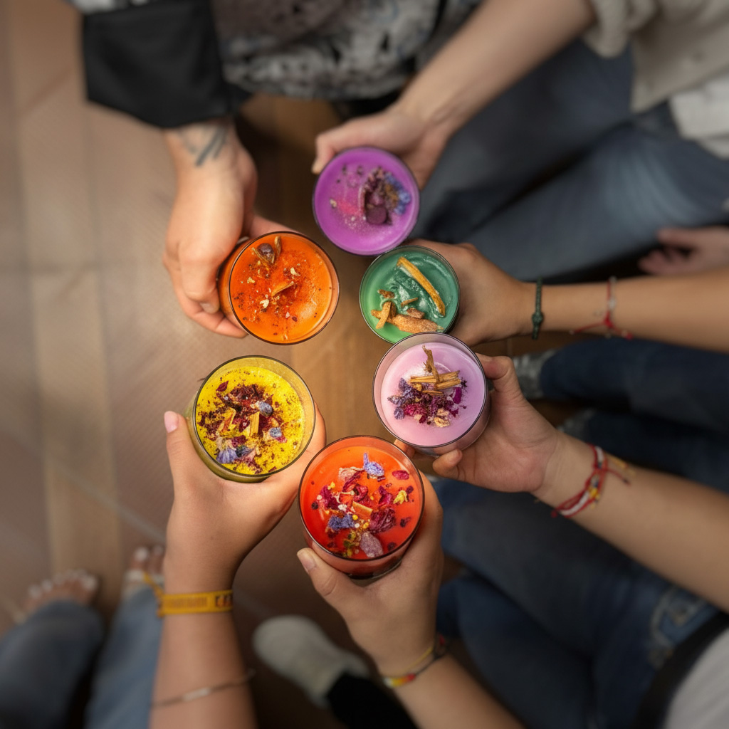 Vela de masaje con cera tibia de soya derritiéndose sobre la mano. Cursos de Velas Artesanales en Bogotá - Iluminate Studio
