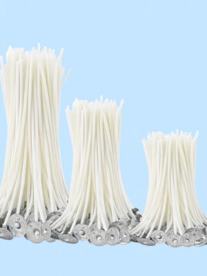 Pabilo de algodón 9, 15 y 20 cm Pabilos de algodón blancos con chapa metálica en tres largos