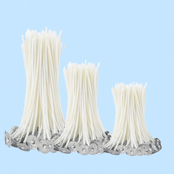 Pabilo de algodón 9, 15 y 20 cm Pabilos de algodón blancos con chapa metálica en tres largos